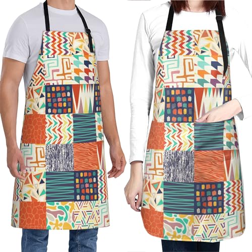 Artist Painting Apron with 2 Pockets Painters Art Aprons Gifts for Women Men - color: Colorful Tribal Geometric