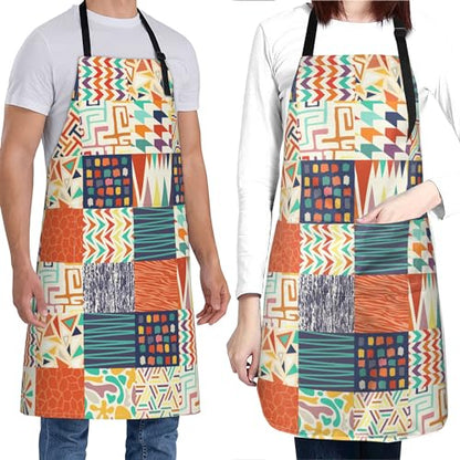 Artist Painting Apron with 2 Pockets Painters Art Aprons Gifts for Women Men - color: Colorful Tribal Geometric