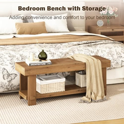 42.5" Solid Wood Bench, Long Farmhouse Narrow Entryway Bench, Natural - size: 42.5"W