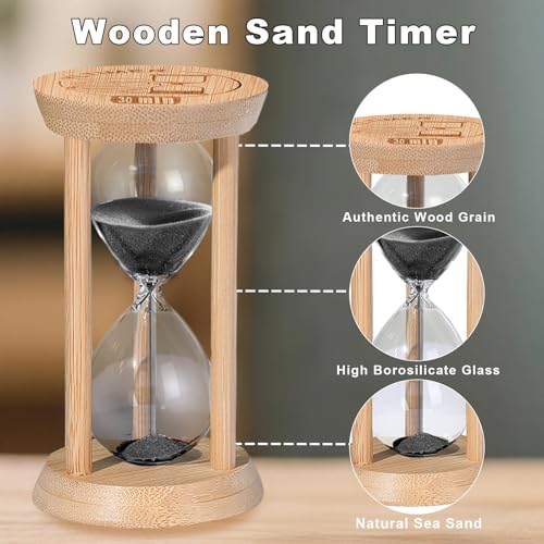 10 Minute Wooden Sand Timers, Bamboo Black Sand Hourglass for Productivity, Meditation & Decor, 10 Min Reloj De Arena for Kitchen, Office, Yoga, Game, Classroom - color: Black, size: 10 minute