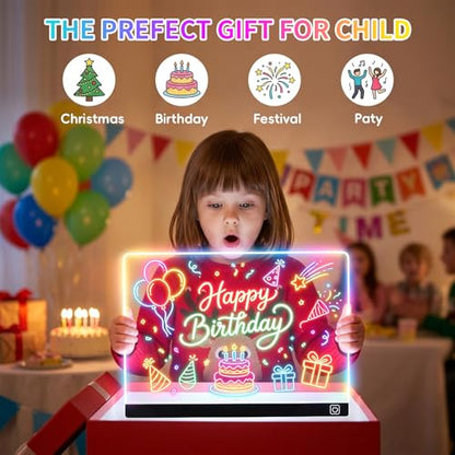 16" LED Drawing Board for Kids, Light Up Glow Doodle Pad with 12 Markers, Tracing Book & Cleaning Cloth, USB-C Acrylic Dry Erase Note Board Toy Gifts for Girls Boys Age 3-12