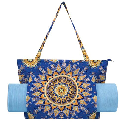 Mandala Yoga Mat Bag Large Yoga Bags and Carrier Fits All Your Stuff Yoga Tote Bags with Zipper Pocket Pilates Bag - color: Blue