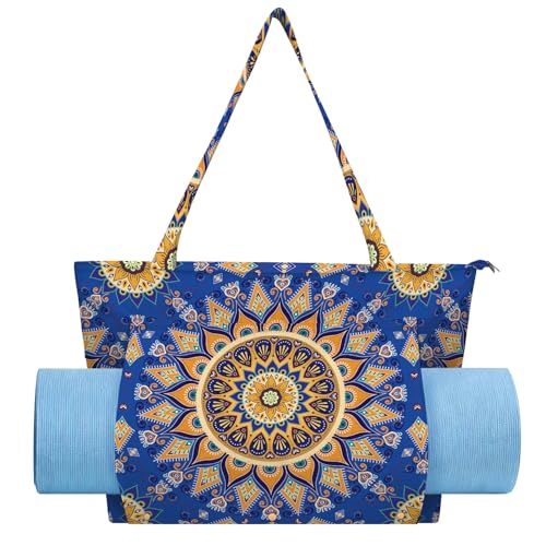 Mandala Yoga Mat Bag Large Yoga Bags and Carrier Fits All Your Stuff Yoga Tote Bags with Zipper Pocket Pilates Bag - color: Blue