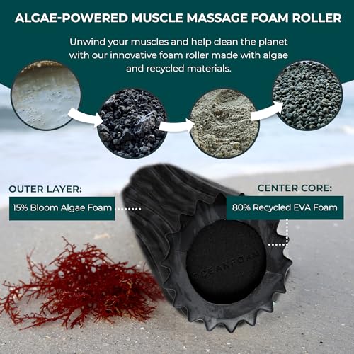 Oceanfoam Ripple Travel Foam Roller (11" x 3.35") Firm Mini Foam Roller for Physical Therapy, Deep Tissue Massage, Back Pain - High Density, Wave Textured - Yoga, Exercise (Black & Charcoal Marbled) - color: Black & Charcoal Marbled