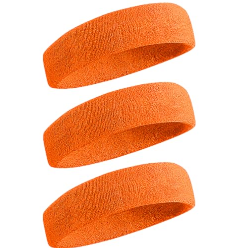 BEACE Sweatbands Sports Headband for Men & Women - Moisture Wicking Athletic Cotton Terry Cloth Sweatband for Tennis, Basketball, Running, Gym, Working Out - color: Orange
