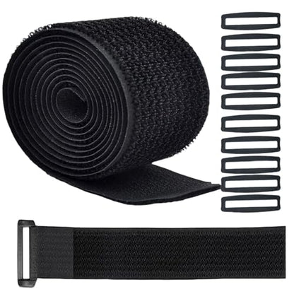 16ft 4 inch Wide Cable Straps with 10pcs Buckles, Heavy Duty Nylon Hook and Loop Straps for Fastening Securing, Reusable Cut-to-Length Straps for Organizer or Storage, Black - size: 4 in x 16 ft