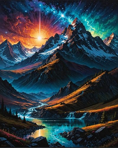 Mountain Paint By Numbers Kit For Adults Beginner Colourful Landscape Paint By Number Kits Acrylic On Canvas Mountains Oil Painting Kit Adults' Paint-By-Number Kits For Gift Home Wall Decor 16x20 Inch - color: DD045