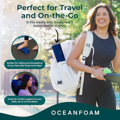 Oceanfoam Ripple Travel Foam Roller (11" x 3.35") Firm Mini Foam Roller for Physical Therapy, Deep Tissue Massage, Back Pain - High Density, Ergonomic Wave Textured - Yoga, Exercise (Royal Blue) - color: Royal Blue