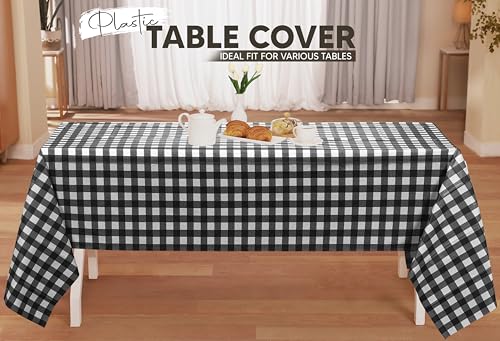 Utopia Kitchen Plastic Table Cloth Disposable [Black Check, 12 Pack] | Rectangle Tablecloth Waterproof Stain Resistant Party Table Cover - color: Black Check, size: 54X108 Inch - 12PC