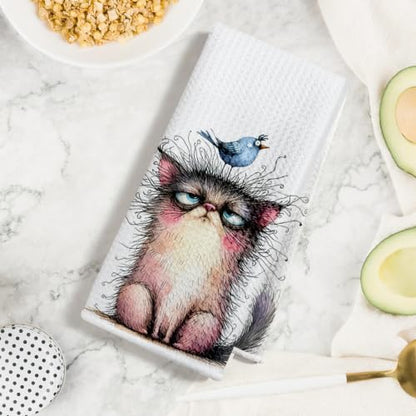 4 Pcs Funny Bird Cat Kitchen Towels, Cute Cats Gifts Reusable Hand Towels01 - color: Multi 1620