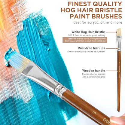 Short Handle Artist Paint Brush Set, 10-Piece Hog Hair Bristle | Strong Paint Pickup for Acrylic & Oil Painting, Comfortable Wood Handle, Kids & Adults - color: Brown