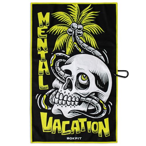 RokFit Gym & Golf Towel – Multi-Use, Quick-Dry, Durable Utility Towel with Bold Graphic and Carabiner Clip (Mental Vacation) - color: Mental Vacation