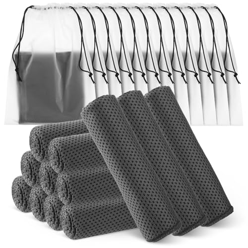 Hosuly 12 Pcs Cooling Towels for Face and Neck 12 x 40 Inch Workout Towels for Gym Fast Drying Hot Weather Sweat Rag Cold Cooling Cloth with 12 Bags Athletes Sport Yoga Golf(Dark Gray) - color: Dark Gray