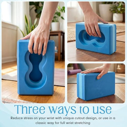 Yoga Blocks 2 Pack for Wrist Relief,Yoga Block with Knee Pads Strap - color: Blue