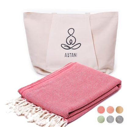 ATANI Turkish Beach Towel, Converts to a Bag, Oversized 100% Cotton Bath Towels Lightweight Quick-Dry Beach Blanket for Travel, Picnic, Camping, Yoga and Pool (Red + Bag, 35 inc x 69 inc) - color: Red + Bag, size: 35 inc x 69 inc