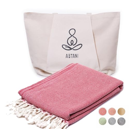 ATANI Turkish Beach Towel, Converts to a Bag, Oversized 100% Cotton Bath Towels Lightweight Quick-Dry Beach Blanket for Travel, Picnic, Camping, Yoga and Pool (Red + Bag, 35 inc x 69 inc) - color: Red + Bag, size: 35 inc x 69 inc