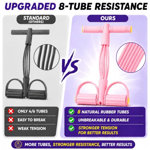8-Tube Pedal Resistance Band, Sit Up Pull Rope for Home - color: Pink