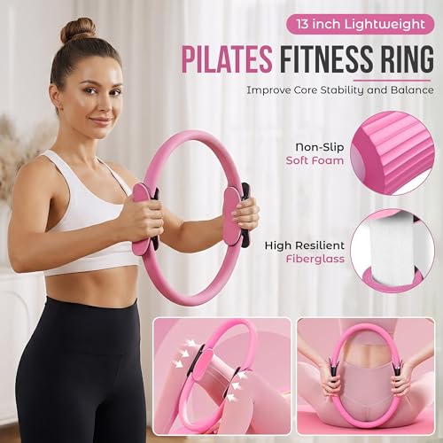 Home Pilates Kit for Women & Men | 15Pcs Better Me Pilates Kit with 14 Inches Pilates Ring and Ball Set, Resistance Bands, Core Sliders, Bag - Full Body Exercise Home Pilates Workout Kit