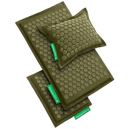 Pranamat Acupressure Large & Small Mat with Pillow Set, Premium Acupressure Therapy for Pain Relief and Relaxation, Handcrafted in Europe with Sustainable and Natural Materials (Olive) - color: Olive
