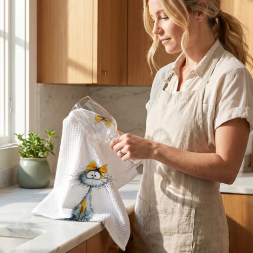 4 Pcs Funny Cat Kitchen Towels, Cute Cats Gifts Reusable Hand Towels-01 - color: Multi 1616