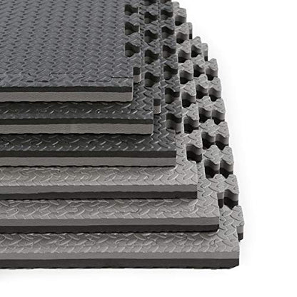 Xspec 1" Extra Thick 48 sq ft Reversible EVA Gym Foam Floor Mat Tiles (24" x 24"), Steel Pattern, 12 pcs, Black & Grey