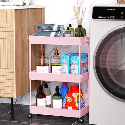 SPACEKEEPER 3 Tier Rolling Cart, Bathroom Cart Organizer with Wheels, Pink - color: Pink, size: 3 Tier