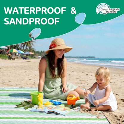 RYCHIC Waterproof Picnic Blanket Beach Mat Outdoor Outside Carpet Thick Rug Towel Kids Activity Playmat Oversized Cute Match Table Bag Set Ground Cover Park Lawn Summer Vacation Essential - color: Multi Green