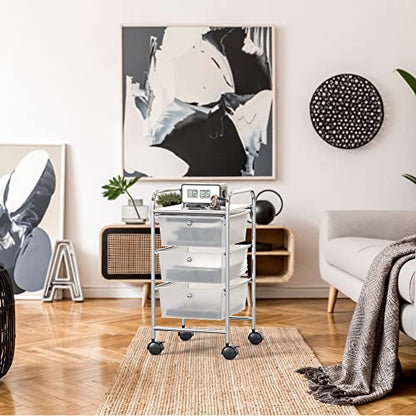 Simple Houseware 3 Drawers Rolling Utility Cart Art Craft Organizer, Chrome - color: Chrome, size: 3 Drawers