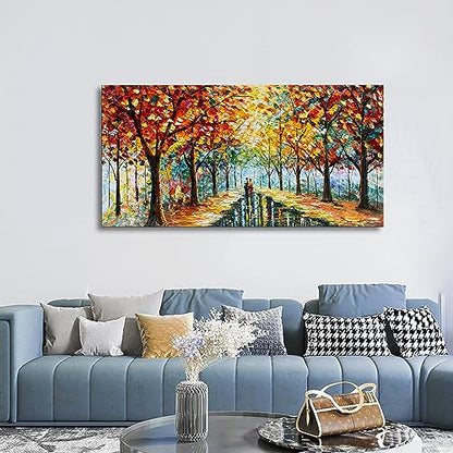 24x48 Inchs Hand Painted Forest Landscape Modern Abstract Art Wall Romantic Theme Oil Painting - color: Ts31