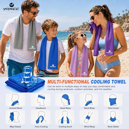 YQXCC 4 Pack Cooling Towels (47"x12"), Ice Cool Towels for Neck & Face - color: Light Blue*2/Light Gray*2