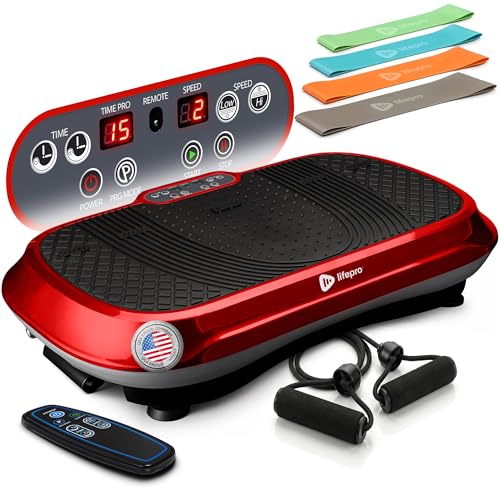 Lifepro Waver Vibration Plate Exercise Machine with 99 Speeds & 10 Presets | Resistance Bands, Non-Slip Surface, 330 lbs Capacity — Vibration Plate for Lymphatic Drainage, Body Toning, Full-Body Workout - color: Red