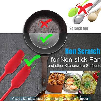 Patelai 2 Pieces 2 Pcs Silicone Jar Spatula Long Handle Scraper, Red | Non-stick Rubber Heat Resistant Spatula Silicone Scraper for Jars, Smoothies, Blenders Cooking Baking Stirring Mixing Tools - color: Red