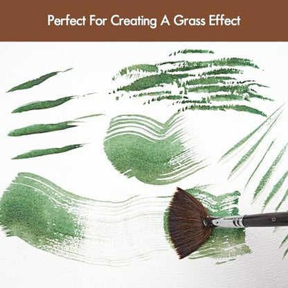 Sable Watercolor Brushes Professional, Fuumuui 7Pcs Sable Brush Set Variety Shapes with Flat, Round Pointed, Cat's Tongue Oval Wash Fan Brush Perfect for Watercolor Gouache Inks Painting - color: Brown+black