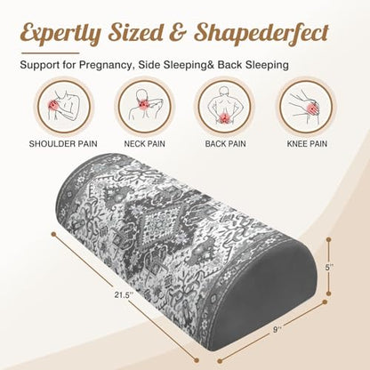Knee Pillow for Back Sleeping – Half Moon Bolster Pillow for Legs,Under Knee While Sleeping Support, Leg & Back Pain Relief (21.5x9x5 Inches),Machine Washable Cover - color: Grey