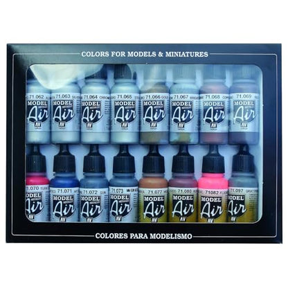 Vallejo Paints: Model Air Color Set - Metallic Effects - 16 Paint Colors - 18ml (.60oz) Bottles, Acrylics for Modeling & Miniatures, Opaque, Hobby