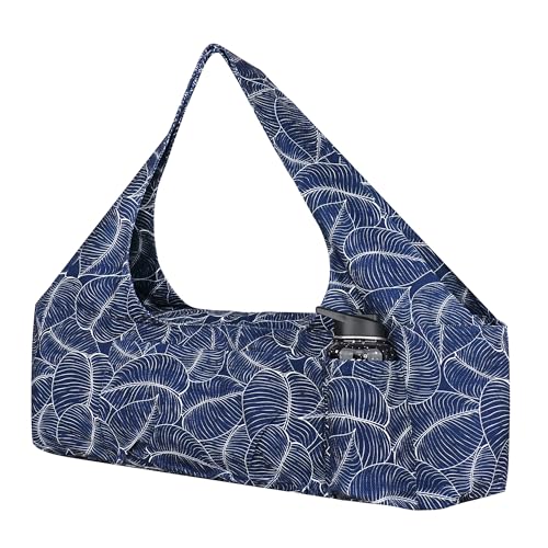 Large Yoga Mat Bag Yoga Bags and Carriers Fits All You Stuff Yoga Tote Bag with Yoga Mat Strap, Elastic Pockets and Zipper Pockets - color: dark blue