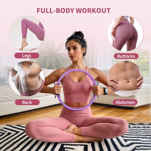 Pilates Ring Set for Women, Home Workout Pilates Equipment with Resistance Bands, 14'' Magic Circle, Mini Ball, Pilates Starter Kit for Strength - color: Purple