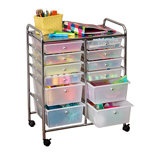 Honey-Can-Do Rolling Craft Storage Cart, Clear, 12-Drawer | Mobile Organizer and Craft Storage Tower on Wheels for Office, Classroom, and Art Supplies