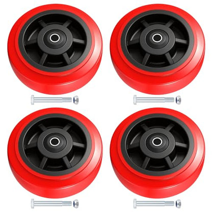 6 Inch Wheels,Heavy Duty Replacement Wheels,Caster Set of 4 Load 4000 Lbs | Polyurethane Surface TPE Casters,Dual Ball Bearings,Heavy Duty Wheels Replace,for Replace Flatbed Cart & Trolleys Wheels - size: 6 INCH