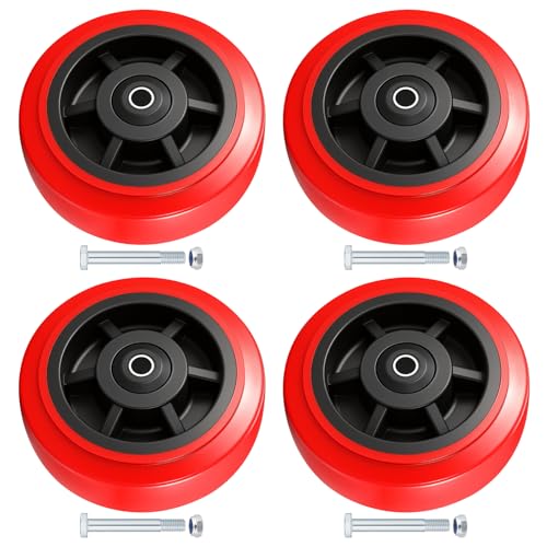6 Inch Wheels,Heavy Duty Replacement Wheels,Caster Set of 4 Load 4000 Lbs | Polyurethane Surface TPE Casters,Dual Ball Bearings,Heavy Duty Wheels Replace,for Replace Flatbed Cart & Trolleys Wheels - size: 6 INCH