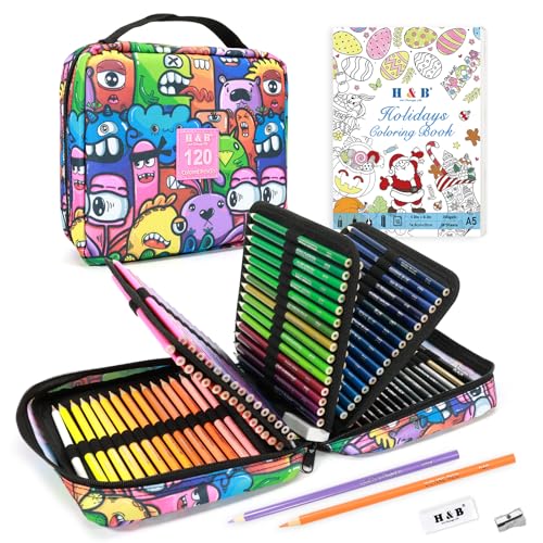 H & B Art Supplies, 120Pack Drawing Supplies for Adults, Color Kit with Holiday Drawing Book, Coloring Book, Oil-Based Coloured Pencils for Artists - size: 120, style: 2-Cartoon (Basic)