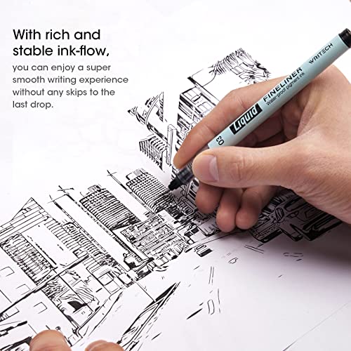 WRITECH Liquid Fineliner Pens Black Precision Multiliner Micro Pen 9 Pack, Quick Dry Waterproof Pigment Ink Drawing Pen for Journaling Planning Hand Lettering Illustration Sketching Calligraphy