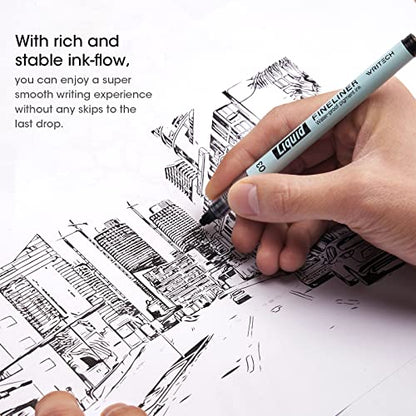 WRITECH Liquid Fineliner Pens Black Precision Multiliner Micro Pen 9 Pack, Quick Dry Waterproof Pigment Ink Drawing Pen for Journaling Planning Hand Lettering Illustration Sketching Calligraphy