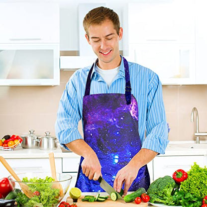 Adjustable Waterproof Apron Bib Apron with 2 Pockets Cooking Kitchen Aprons for Women Men Chef - color: Galaxy Apron