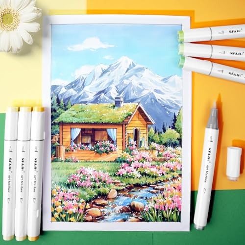 SFAIH Alcohol Markers Brush & Fine - Professional 217 Colors Set, Blending | Art Markers for Adult Coloring Illustration Sketch, Gifts for Artist, Shoulder Strap, Storage Box, Soft Reversible Brush Tip - color: 217 Colors