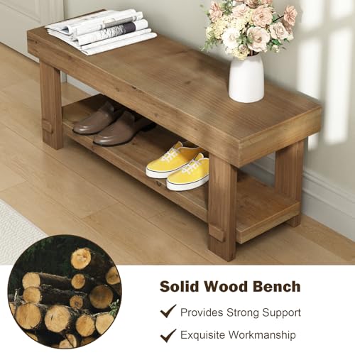 42.5" Solid Wood Bench, Long Farmhouse Narrow Entryway Bench, Natural - size: 42.5"W