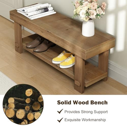 42.5" Solid Wood Bench, Long Farmhouse Narrow Entryway Bench, Natural - size: 42.5"W