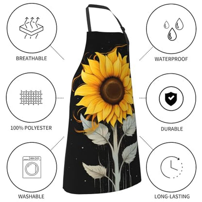 Artist Painting Apron with 2 Pockets Painters Art Aprons Gifts for Women Men - color: One Sunflower Art