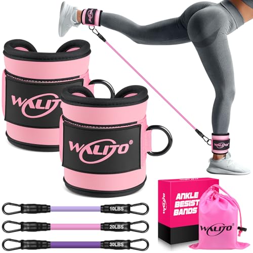 WALITO Ankle Resistance Bands with Cuffs, Exercise Bands for Legs and Butt, Booty Workout Equipment for Kickbacks and Hip Fitness Training - color: Pink