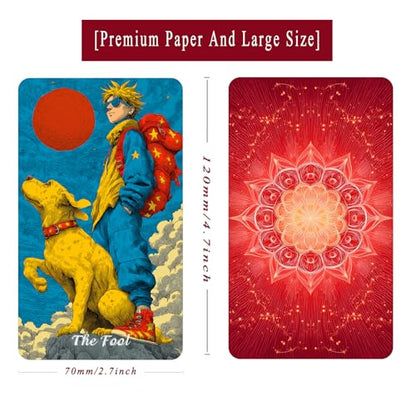 sishui Tarot Deck Unique, 80 Flame Tarot Cards with Guidebook, Summer Blaze Tarot for Beginners and Experienced Readers, 400 GSM Gold-Gilded Premium Deck, Divination and Spiritual Growth Tool - color: Red, Orange, and Gold